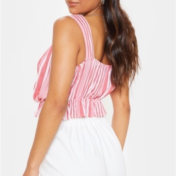 PrettyLittleThing Red and White Ruched Tank Top - Picture 6 of 7